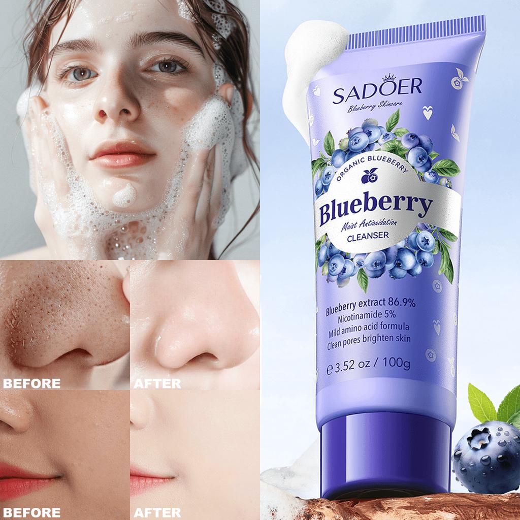 1PC Blueberry Amino Acid Gentle Facial Cleanser,Clean Pores And Brightens,Refreshing And Moisturizin