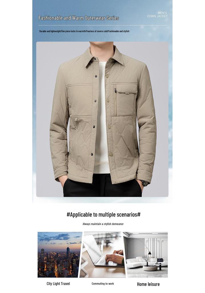 Men's Lightweight Winter Cotton Casual Jacket - Warm Lapel Coat for Middle-Aged Men
