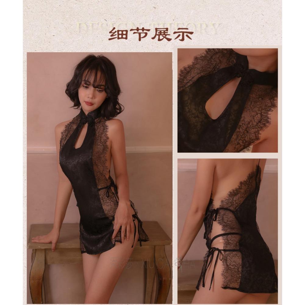 Sexy Passion Clothes Women's Lingerie Pajamas Seduction Straps Split-ended Antique Cheongsam Bed Small Chest Nightdress