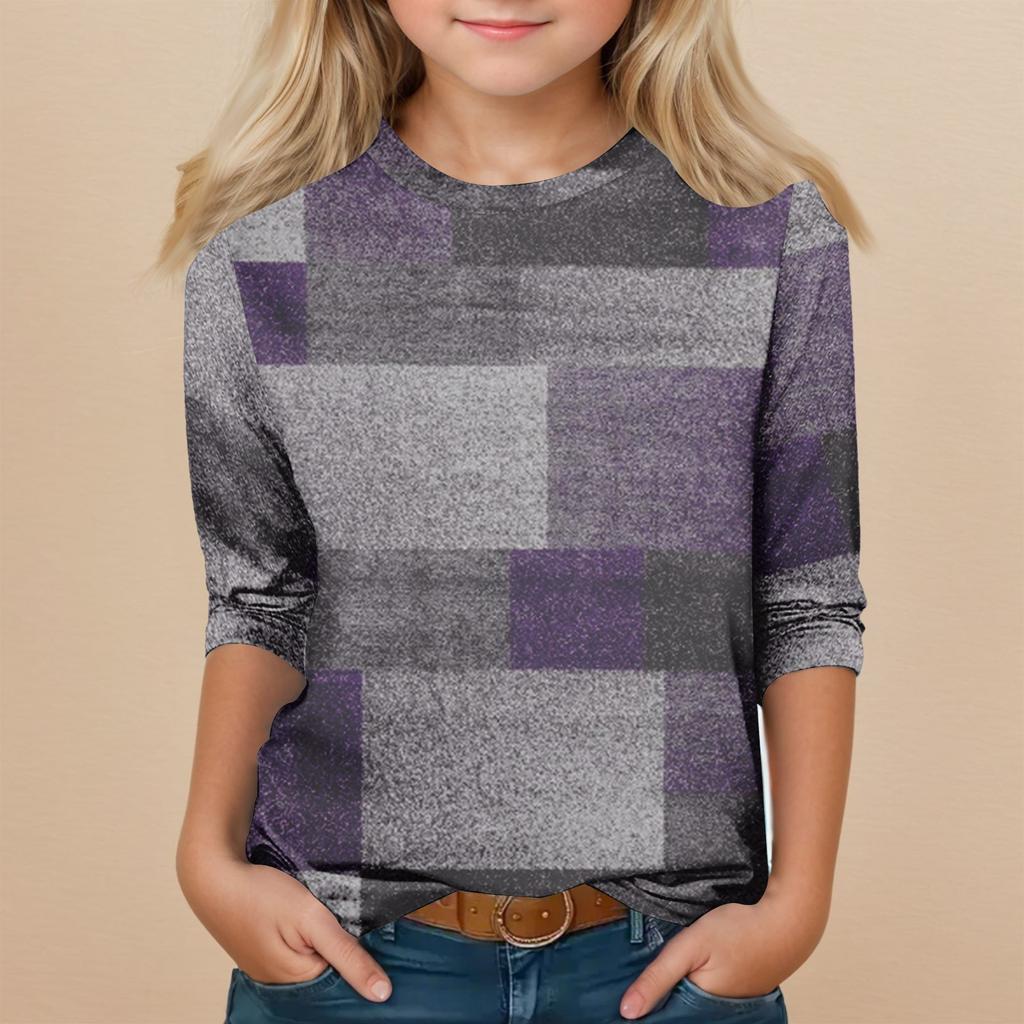 Children's 3/4 Sleeve Tops Casual  Print T Shirt Round Neck Pullover Blouse