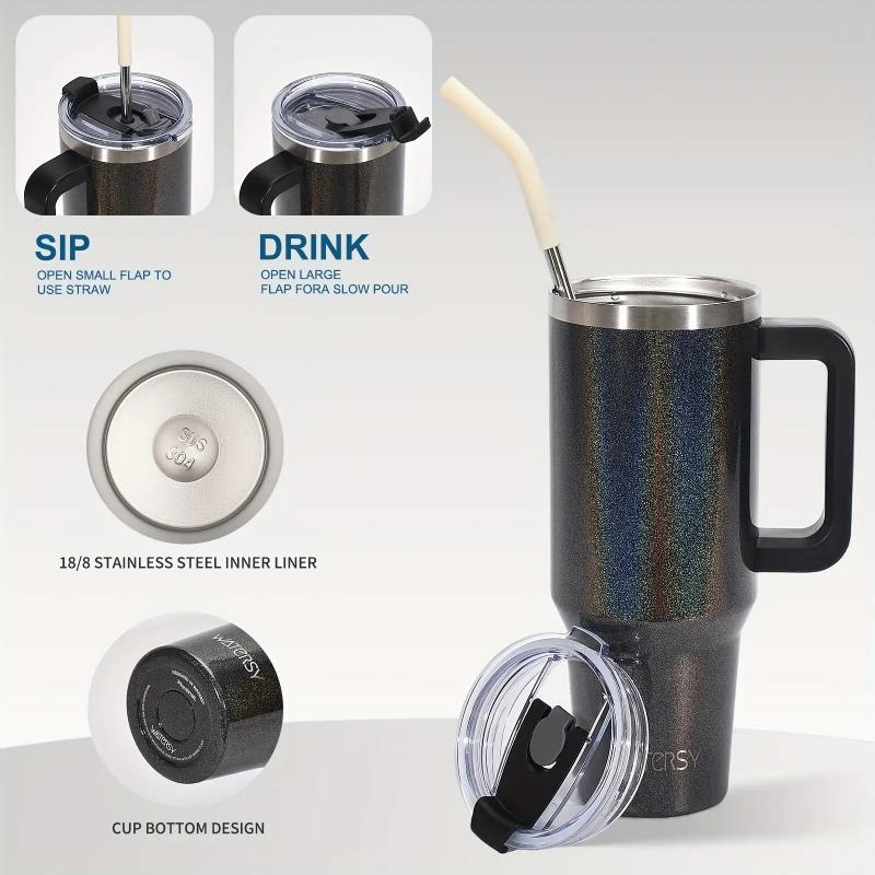 40oz Tumbler With Handle Straw 30oz Stainless Steel Thermal Water Bottle Double Wall Vacuum Insulated Cup Portable Car Mug Gifts