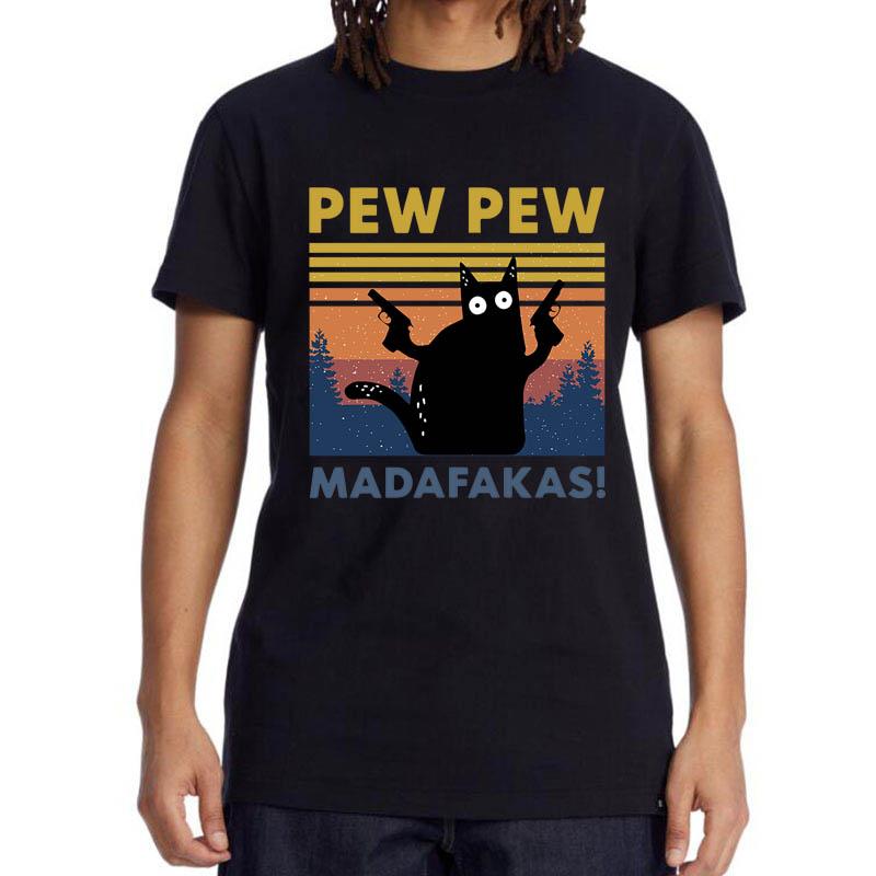 Pew Pew Madafakas Ladies T-shirt Novelty and Interesting Cat T-shirt Loose Top Girls Round Neck Short-sleeved Streetwear