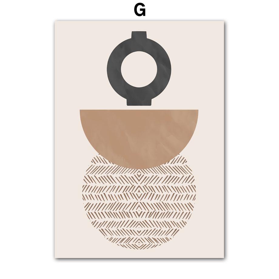 Monstera Leaves Geometric Abstract Boho Canvas Painting, Nordic Posters and Prints, Beige Pictures for Living Room Decor