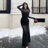 Ilya's New French Black Long-sleeved Mesh Dress Has A High Sense of Elegance and Elegance. Spice Girl