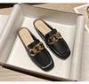 Leather Sandals Bag Head Half Slippers Women's Summer Wear Fashion 2025 New Sandals Flat Single Shoes Muller Shoes