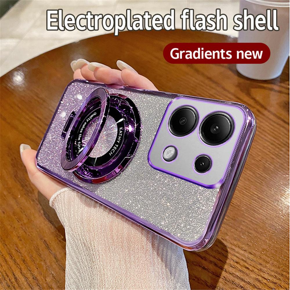 Luxury Plating Magnetic Stand Glitter Case For Xiaomi Mi POCO X6 X5 M6 Pro X3 NFC C65 C55 Couqe 13T 12T 11T 13 12 11 Lite Cover