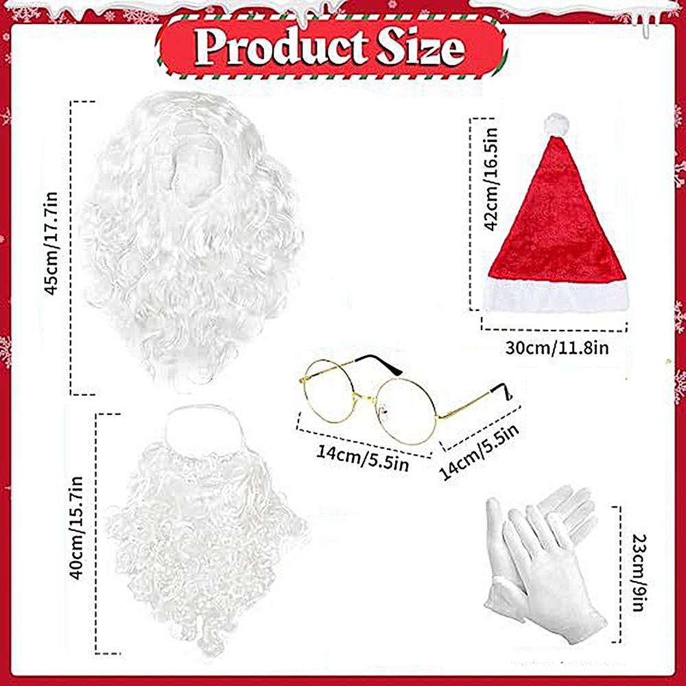 

Santa Claus Costume Accessory Kit Complete Set with Beard Wig Hat Glasses for Christmas Party Cosplay Photo Props for Men Women