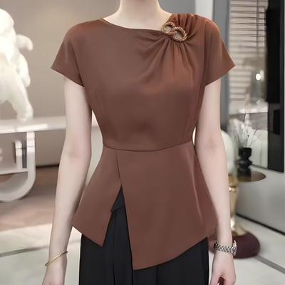 Modieus Patchwork Rond Hals Kortmouwig T-shirt Veelzijdig Temperament Top