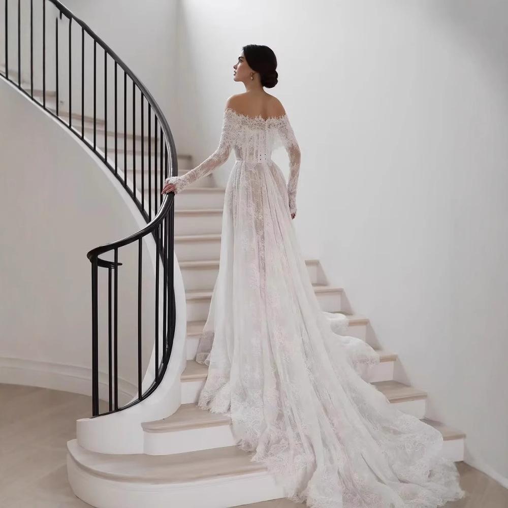 Ein-Wort-Schulter leichtes Hochzeitskleid Damen klein lang und klein schleppend Hochzeitskleid Mori-Türkleid neu
