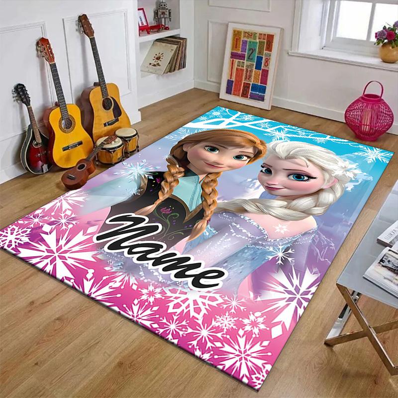Custom Frozen Mat Personalized Name, Polyester Washable Indoor Entryway Rug, Gift for Christmas, Easter, Thanksgiving Day