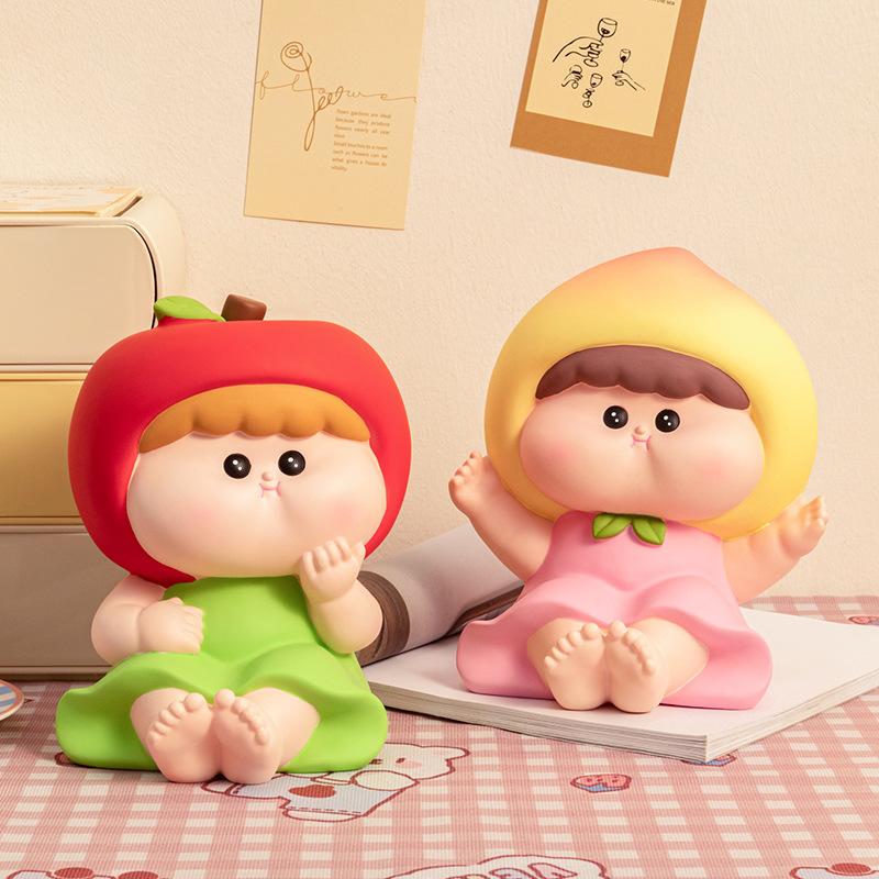 Cartoon Fruit Girl Piggy Bank Children's Birthday Gifts. Creative Cartoon Large Capacity Can Be Stored and Withdrawn Piggy Bank