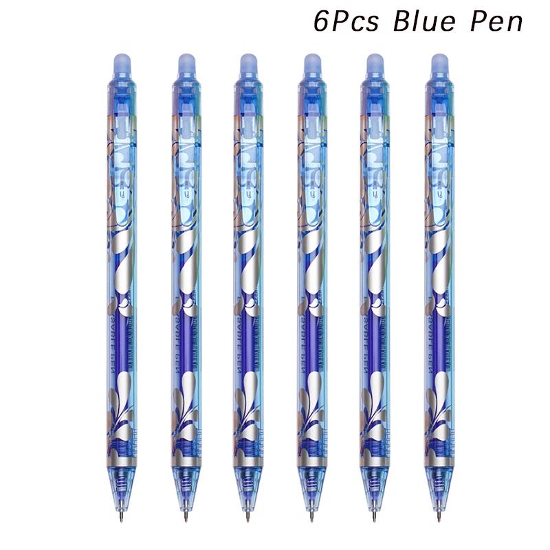 Large Capacity Ink Erasable Pen 6-color Push Gel Pen Set 0.5mm Transparent Colors Pen Office Writing Supplies Kawaii Stationery