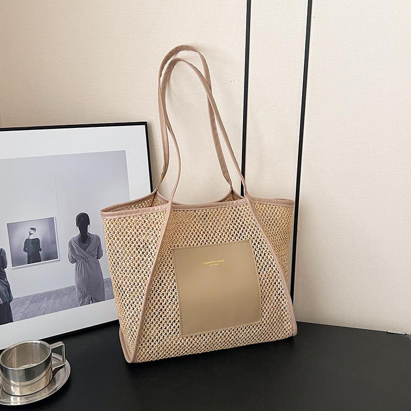 Trendy Summer Woven Shoulder Tote Bag For Women In Spacious Design And Fashionable Colors хаки