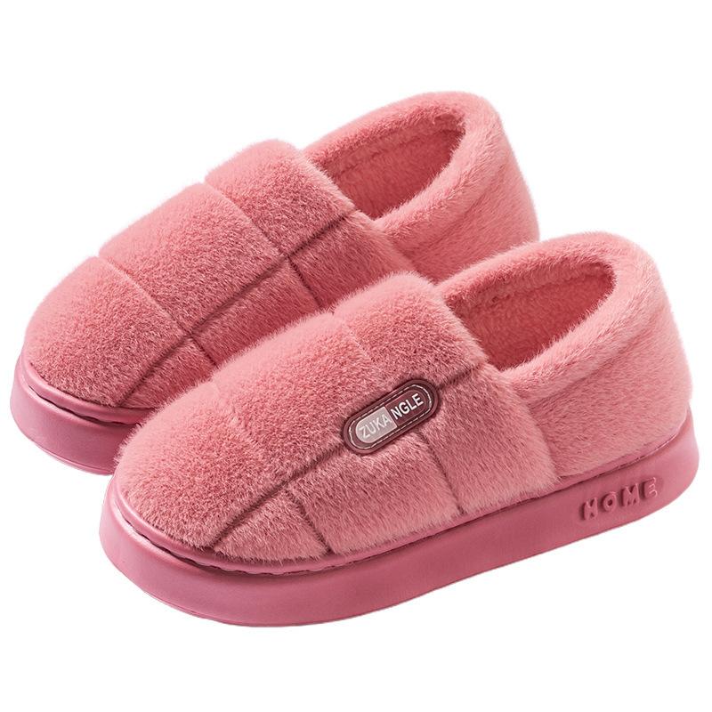 New cotton slippers large size autumn and winter warm indoor household soft sole non-slip plush thick sole cotton shoe bag heel