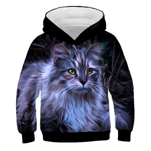 2025 Fashion Cat Hoodies Teen Girls Boys 3D Printed Hooded Sweatshirt Children Hoodie Loose Pullover Autumn Kids Clothes Streetwear