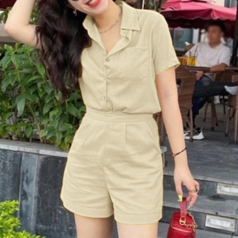 ZANZEA Damen Kurzarmbluse und Shorts Sommer Zweiteiliges Anzug-Set