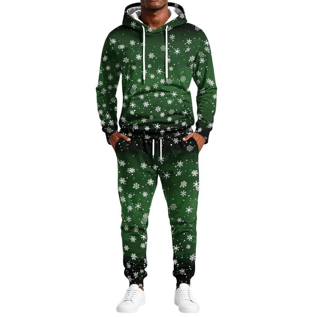 Men's Casual Christmas Print Hoodie and Straight-Leg Sweatpants Two-Piece Set for Holiday Celebration