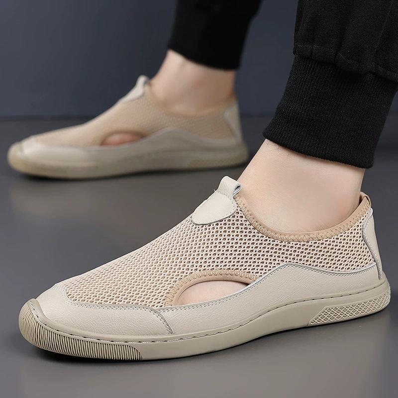 Handmade Men's Summer Sneakers Breathable Men Mesh Shoes Outdoor Casual Flats Comfortable Walking Treking Shoes Hollow Out Shoes