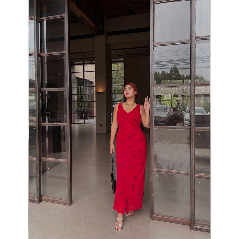 

Brother Nan Loose-Fit Red Small Floral Sexy Sling Dress Women s Summer Thin plus Size Waist Fitted Figure Flattering Plus Size Ladies Dress Red 2XL