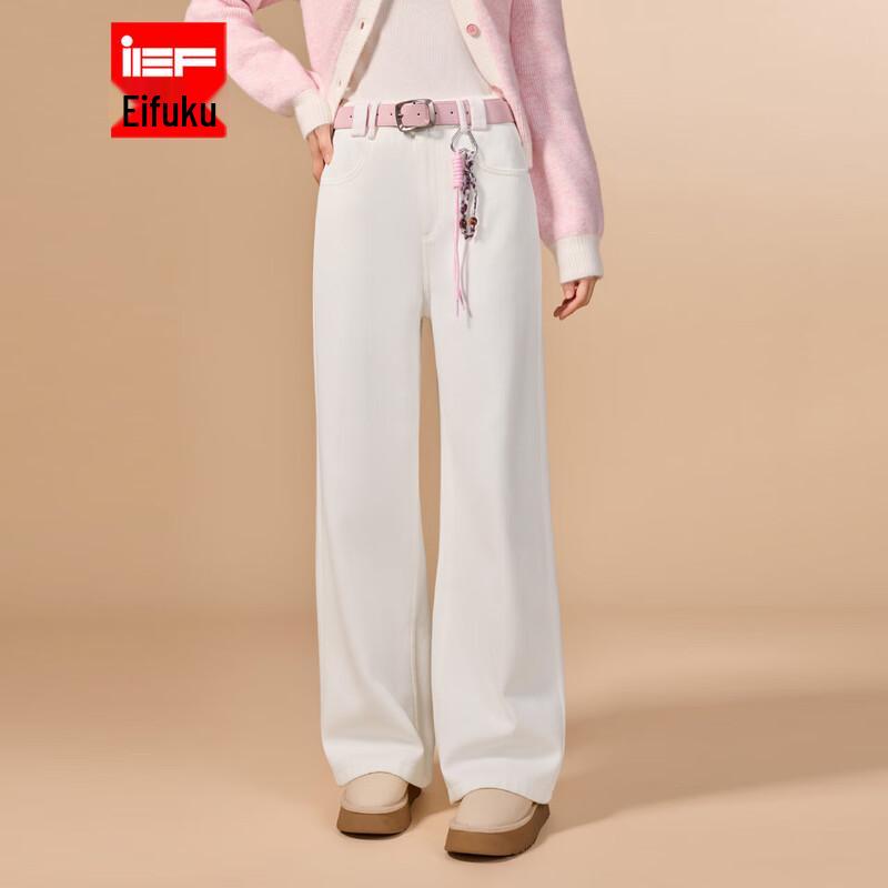 

IEF 2025 Winter Velvet-Lined Denim Wide-Leg Pants S