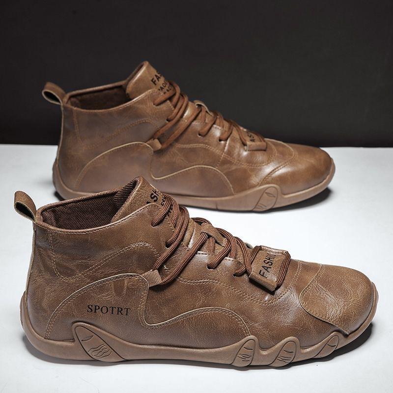 

Коричневые кожаные повседневные туфли для мужчин, ретро ботильоны, мужские кроссовки, нескользящая рабочая обувь, мужские короткие туфли, кроссовки для ходьбы на открытом воздухе 39