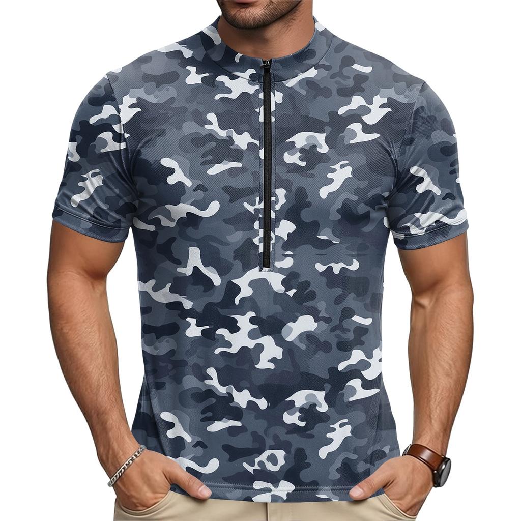 Men's Crew Neck Printed Zip Breathable Quick Dry Short Sleeve Cycling Jersey for Road Mountain Bike Riding Sportswear