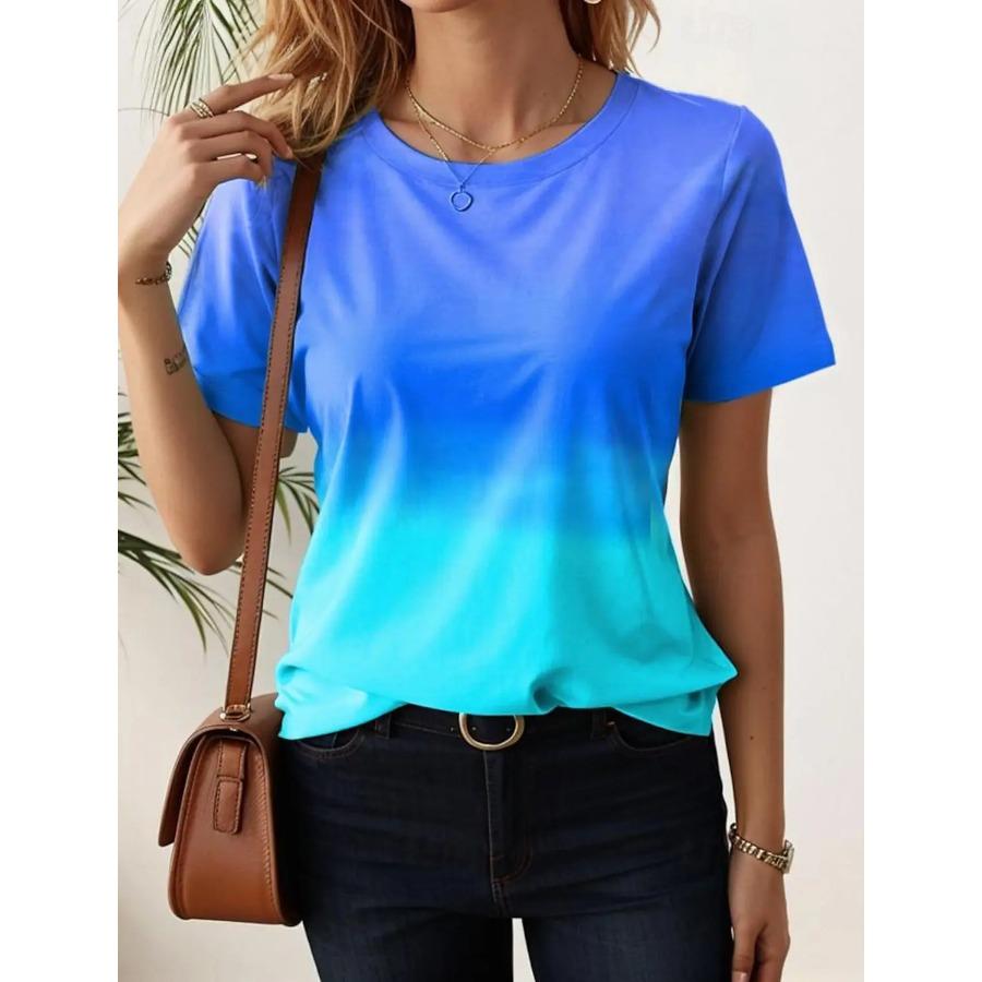 Women's T-Shirts For Women 3d Gradient Print  Tees Casual Street Femalewear Summer  Oversized T-Shirt Fashion Lady Y2k Clothing
