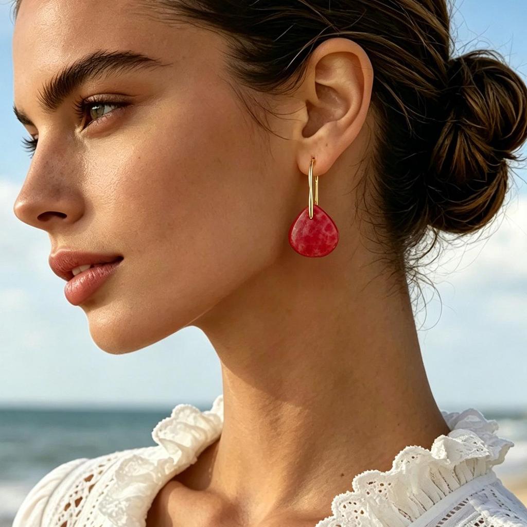 Bohemian Water Drop Earrings with Natural Stone Pendants & Copper Hooks
