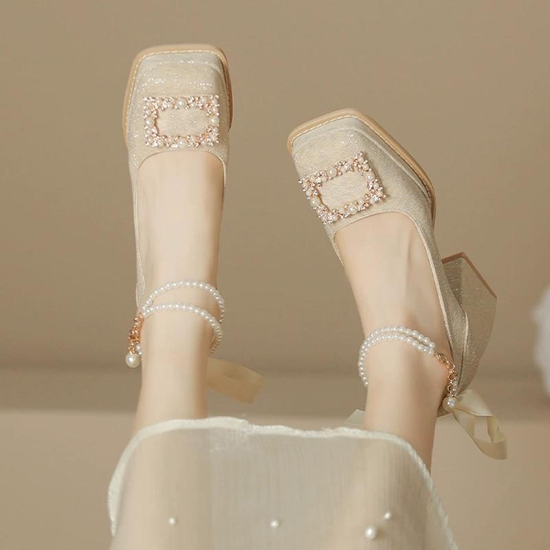 Champagne Ladies Platform High Heels 2025 Summer Female Luxurious Rhinestones Wedding Bridal Shoes Sweet Beaded Women's Pumps