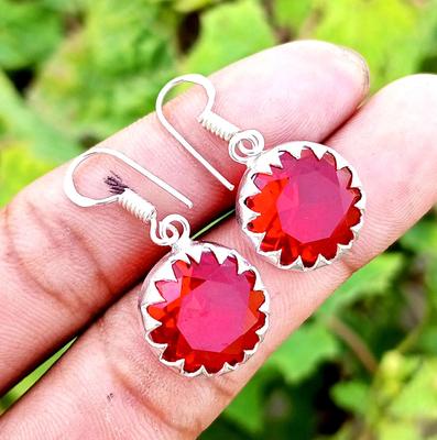 Red Faceted Glass Gemstone 925 Sterling Silver Plated Women's Earrings Jewelry GTHE-E71