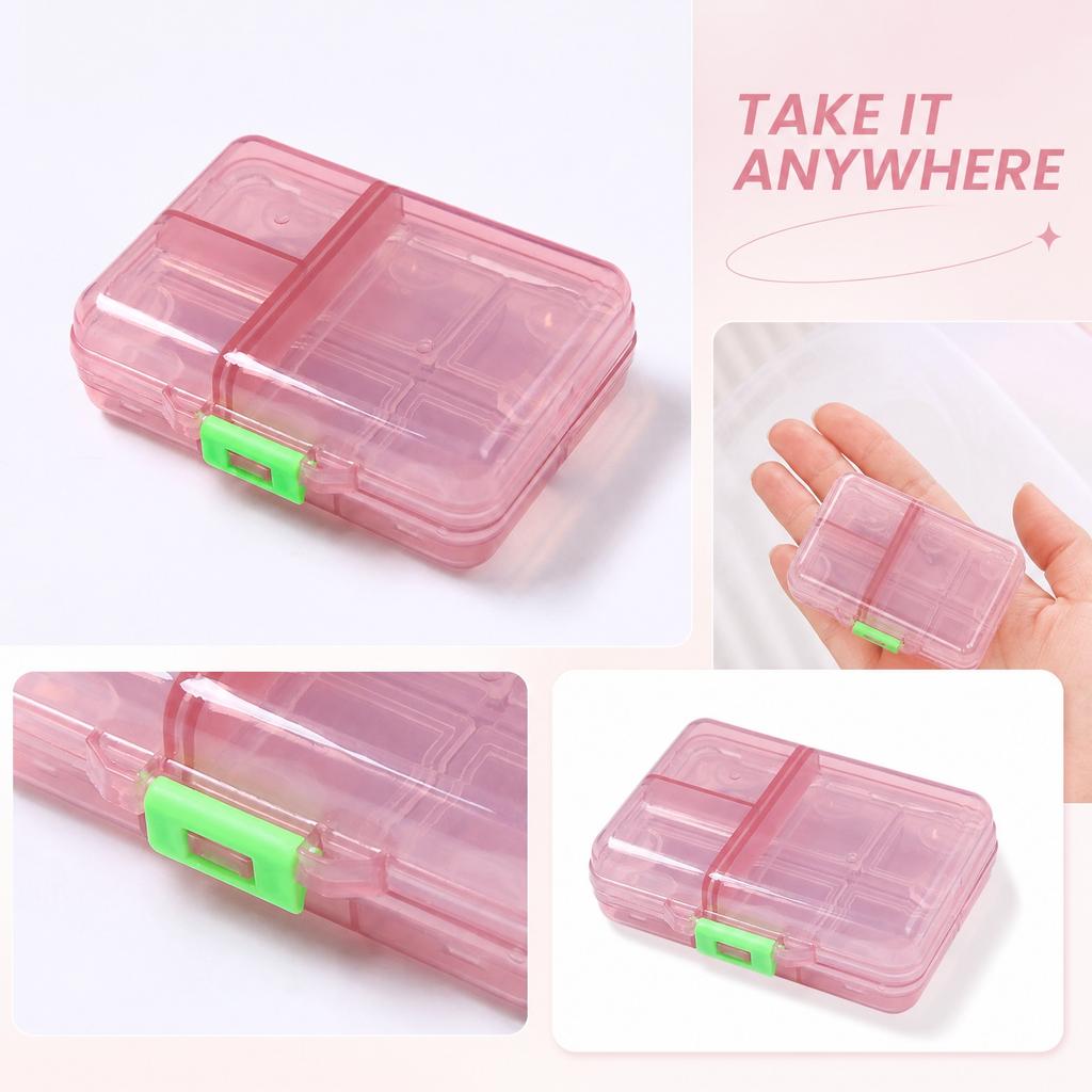 Portable Nine Compartment Plastic Pill Organizer Box for Travel Home Storage Medication Supplement Case