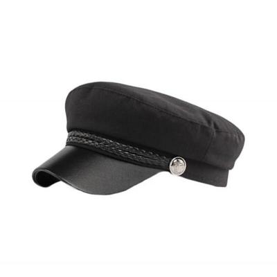 Women's Faux Leather Short-brimmed Gold-plated Sailor's Hat