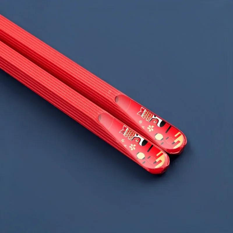 Cute Japanese-style Alloy Chopsticks with Pointed Anti-slip Sushi Tableware Household One Pair Colorful Kitchen Accessories