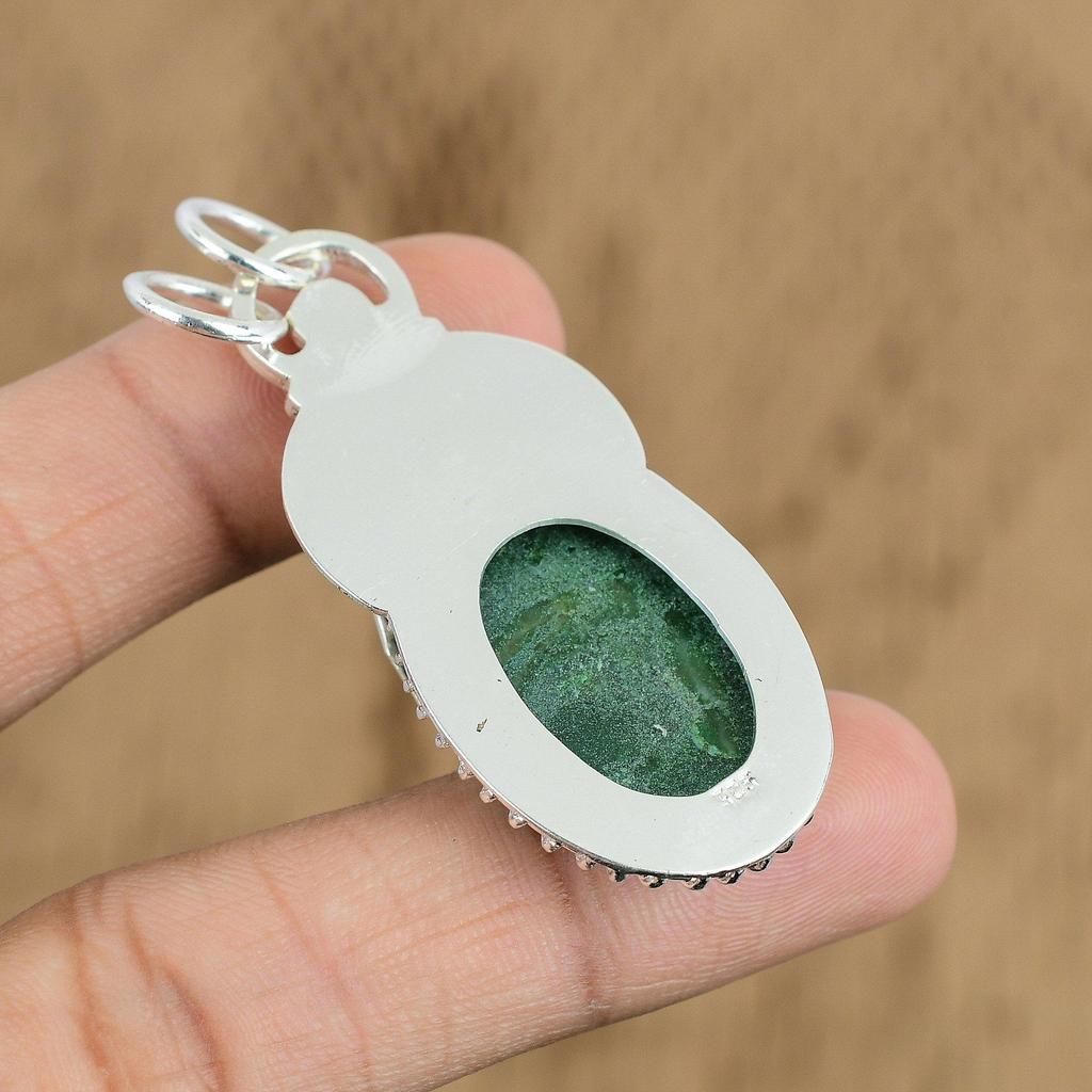Wedding Gift For Her 925 Silver Natural Green Aventurine Gemstone Pendant