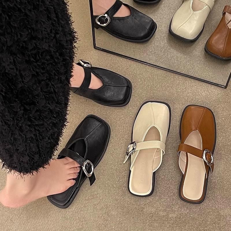 Fashion and versatile temperament flat-bottomed bag head slippers women's 2025 summer new French outer wear Mary Jane lazy half slippers