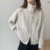 New Autumn and Winter Stand-up Collar, Double Zipper, Long-sleeved, Loose, Large-sized, Laid-back Style Knitted Cardigan Sweater for Women