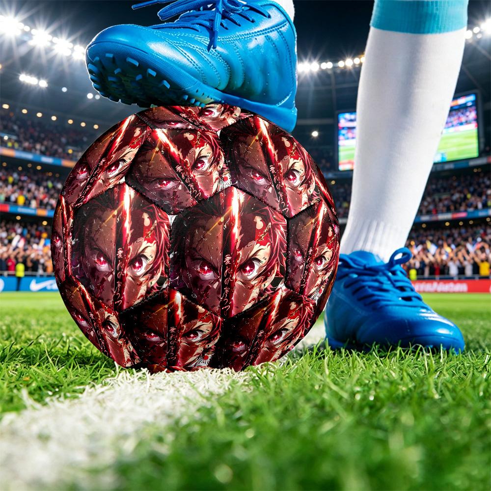 Demon Slayer Printed Size 5 Standard Football, Waterproof PU Training Soccer Ball for Outdoor Sports