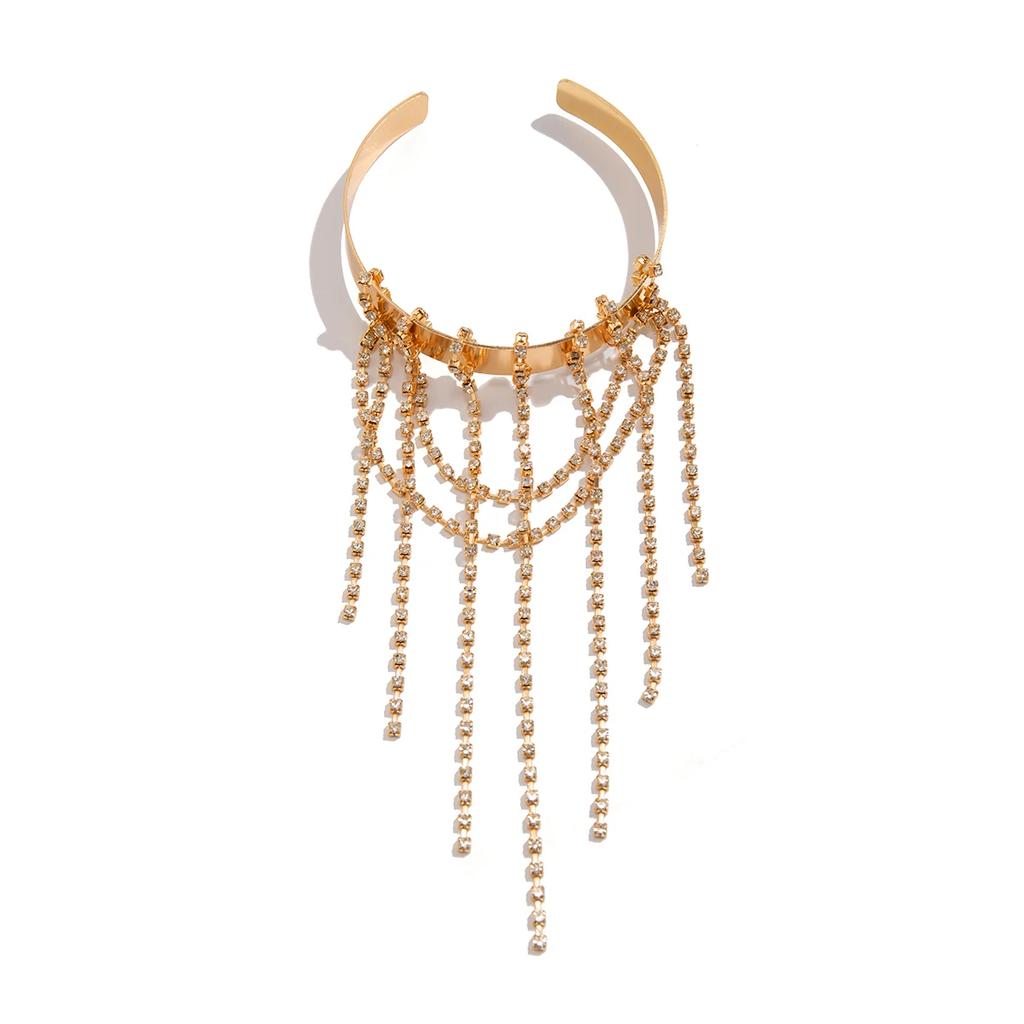 New Creative Retro Multilayer Rhinestone Tassel Link Pendant Upper Arm Bracelet for Women Wed Open Cuff Bangles Jewelry New