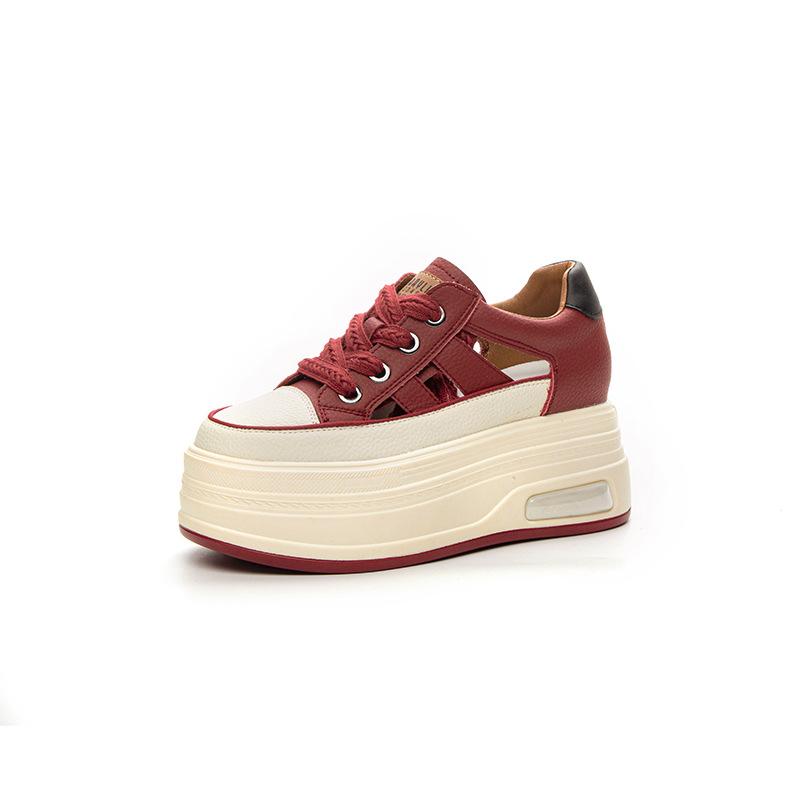 2025 Summer New Thick-soled Wedge Heel Heightened Casual Versatile Women's Shoes Hollow Low-top Breathable Dad Shoes Sandals Women