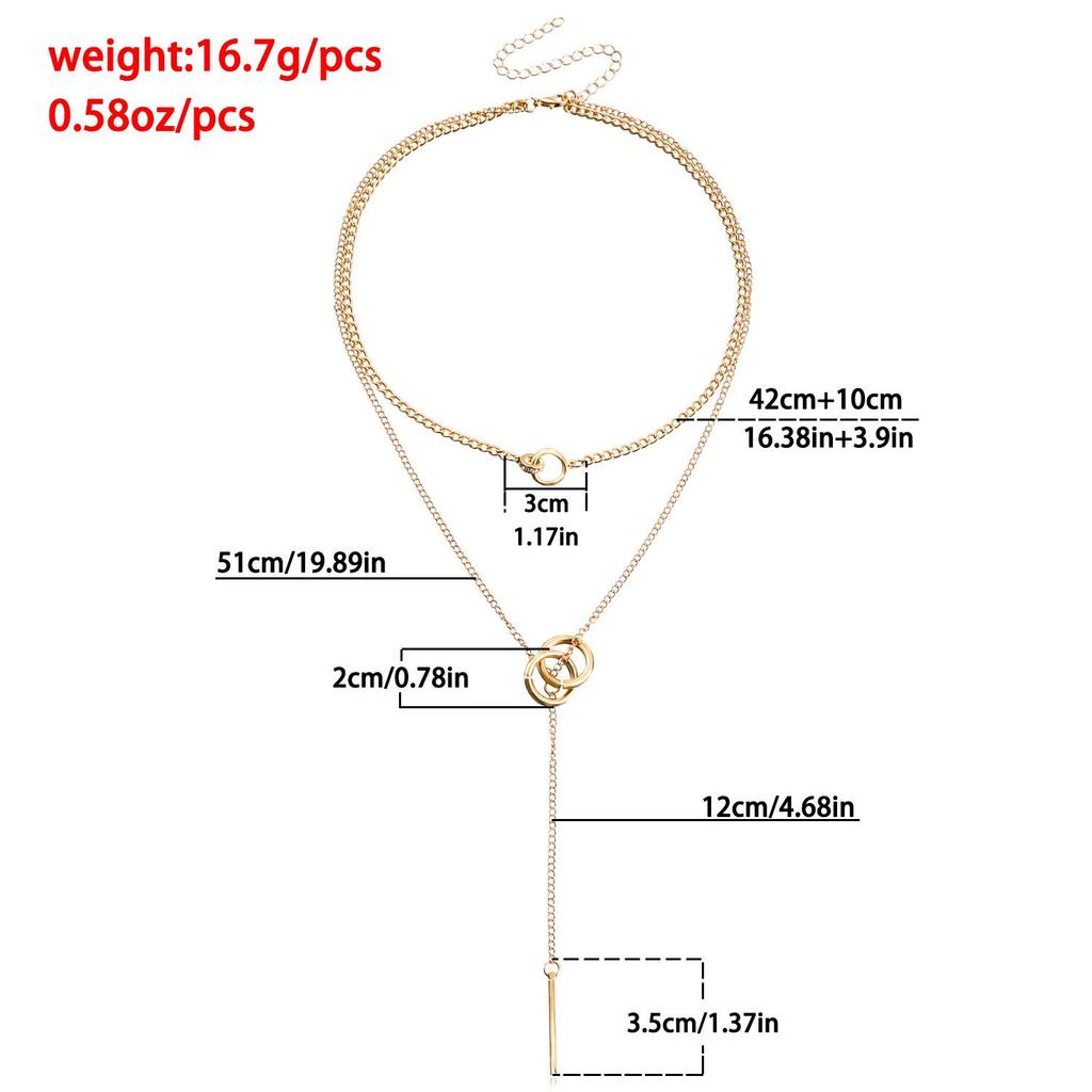 Modern Double Circle Clavicle Chain Tassel Pendant Necklace
