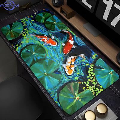 Gaming Mouse Pad With Stitched Edge NonSlip Rubber Base Koi Fish Extended Desk Mat Keyboard Mousepad For Office Home Computer