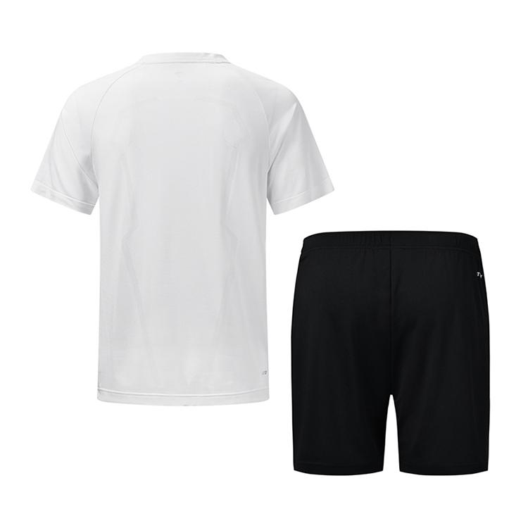 Li-Ning Breathable Cool Round Neck Top And Mid Waist Solid Color Comfortable Shorts Casual Sports Set Unisex Sets White AATV059-3