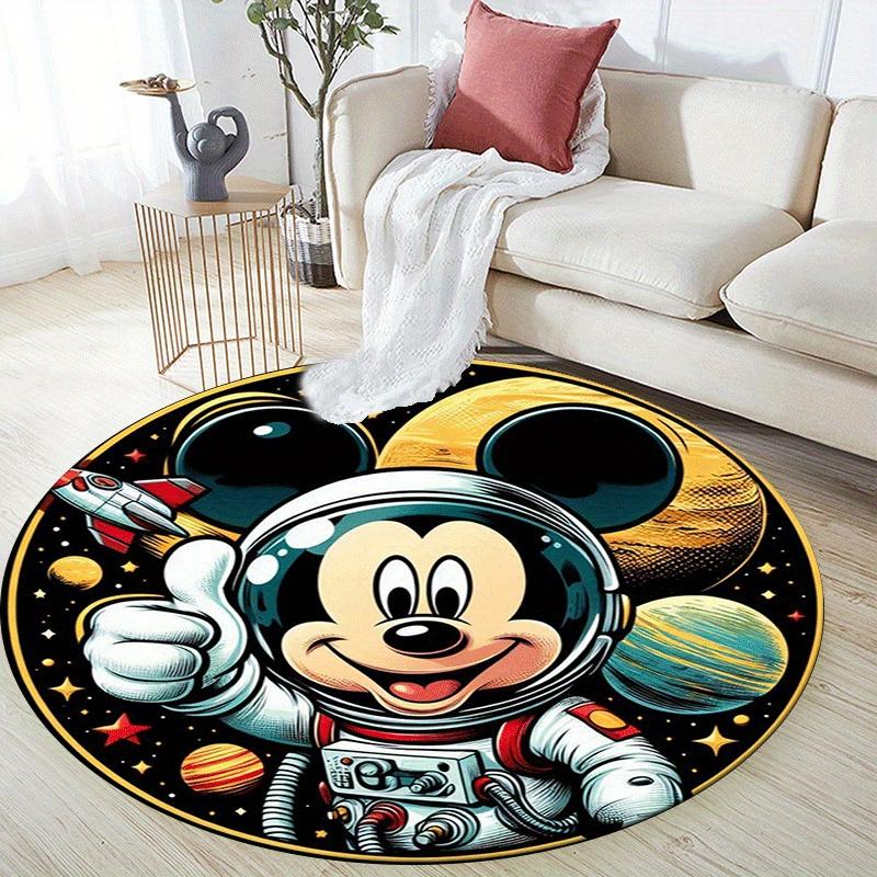1pc Astronout Mickey Mouse Round Area Rug,Non Slip,Machine Washable Polyester Carpet for Living Room,Bedroom Decor