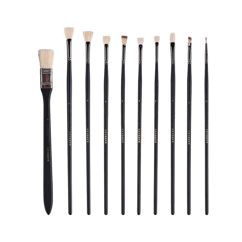 Gouache Paint Brush 10 Pcs Multi-functional Fan-shaped Nylon Hair Oil Brush Big Bristle Board Brush Row Pen Black Knight Set