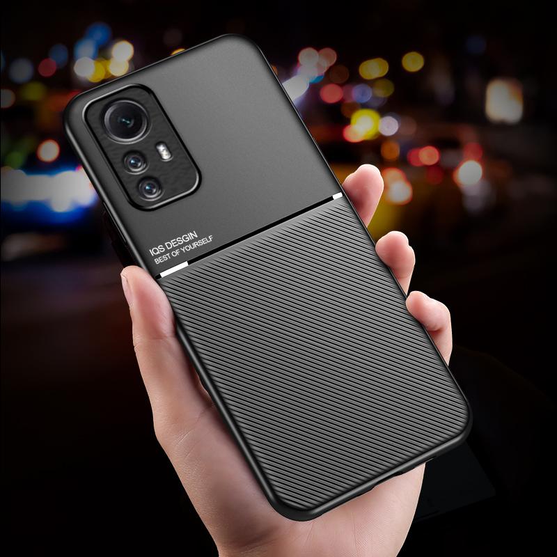 For Xiaomi Redmi Note 12S 4G Lines Imprinted PU Leather+TPU Case Magnetic Car Mount Phone Cover