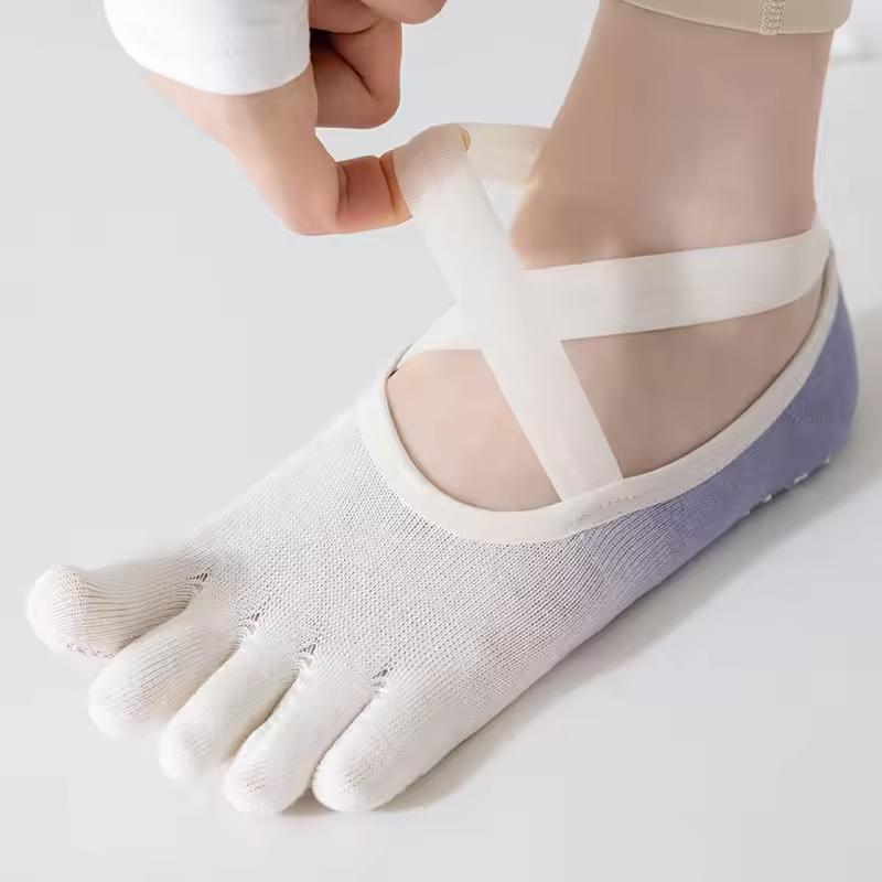 Low Cut Athletic Wrap Straps Grip Dots Anti Slip Breathable Cotton Gradient Fitness Ballet Style No Show Five Toe Yoga Socks