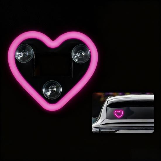 Solar Heart-Shaped LED Neon Light Waterproof Romantic Car Lamp Auto On/Off Multi-Color