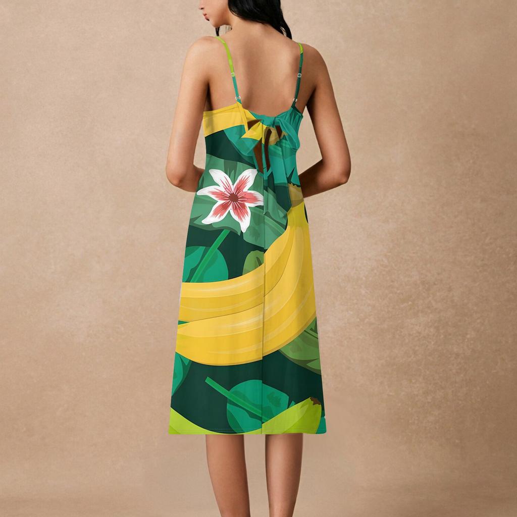 Women's Spaghetti Strap Backless Bow Loose Casual Beach Holiday Dress Sundress