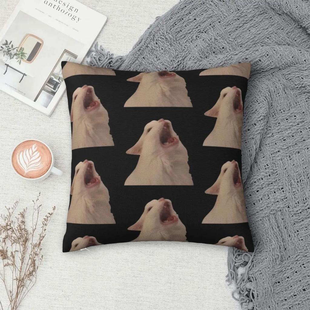 White Cat Screaming Meme Pillow Case Cushion Covers  Zipper Decorative Pillowcase for Sofa