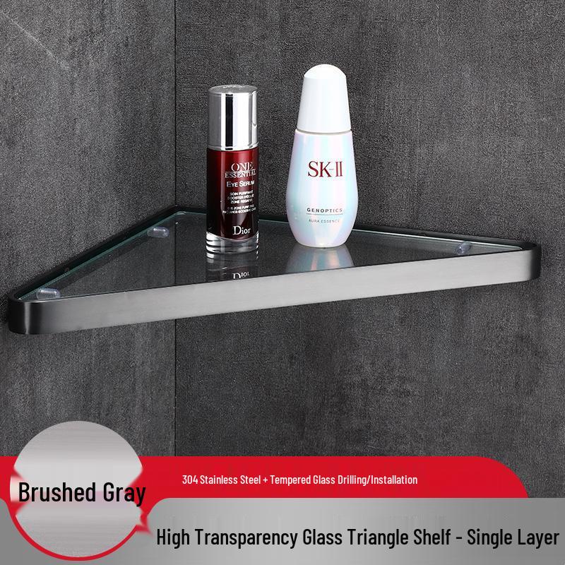 304 Stainless Steel Gunmetal Gray Corner Bathroom Glass Shelf